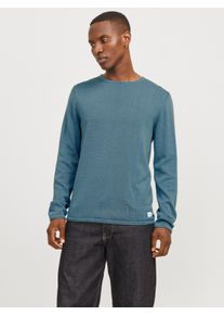Jack & Jones JACK & JONES Herren Strickpullover "JJELEO KNIT CREW NECK NOOS", blau, modisch, Gr. M, unifarben, Strick, Obermaterial: 100% Baumwolle, Pullover, mit