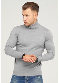behype Herren Rollkragenpullover "TIBERIUS", grau, casual, Gr. M, unifarben, 50% Baumwolle, 30% Polyester, 15% Viskose, 5% Elasthan, Pullover, im