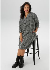 ANISTON PLUS Damen Jerseykleid, schwarz-weiß, feminin, Gr. 54, gemustert, Jersey, Obermaterial: 54% Polyester, 28% Baumwolle, 15% Viskose, 3%