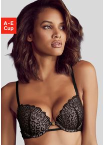 JETTE Damen Push-up-BH, Gr. 75, schwarz, Spitze, Obermaterial: 50% Polyamid, 35% Polyester, 10% Elasthan, 5% Viskose, sexy, BHs, mit aufregender