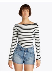 Tommy Jeans Damen Langarmshirt "TJW BOAT NECK TOP LS", blau, casual, Gr. S, gestreift, Jersey, Obermaterial: 95% Baumwolle, 5% Elasthan, Shirts, mit