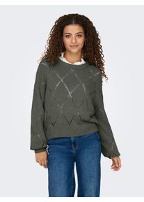 Only Damen Strickpullover "ONLGEENAS LS STRUCTURE O-NECK CC KNT", grün, modisch, Gr. M, unifarben, Strick, Obermaterial: 70% Polyacryl, 30% Polyamid,