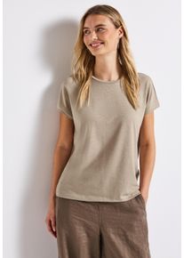 Street One Damen Rundhalsshirtmorning beige, casual, Gr. 42, gestreift, Jersey, Obermaterial: 61% Polyester, 31% Viskose, 5% Elasthan, 3%
