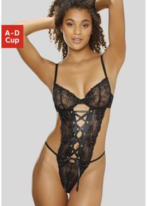 Damen Stringbody, Petite Fleur Gold, Gr. 85, schwarz, Obermaterial: 70% Polyamid, 22% Polyester, 8% Elasthan, sexy, Bodies, mit aufregender Schnürung