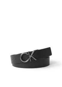 Calvin Klein Damen Ledergürtel "CK HALLMARK LOGO 35MM ADJ"schwarz, matte gunmetal, casual, Gr. 110, unifarben, Rindsleder, Gürtel
