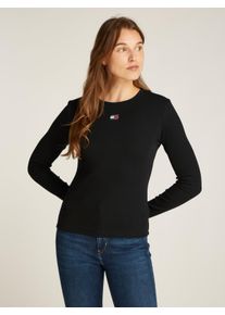 Damen Langarmshirt "TJW SLIM LS BADGE TEE EXT", schwarz, casual, Gr. 4XL, Tommy Jeans CURVE, unifarben, Single Jersey, Obermaterial: 95% Baumwolle,