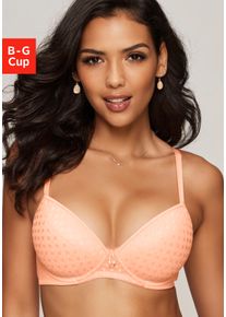 Lascana Damen Schalen-BH, Gr. 70, orange, Spitze, Obermaterial: 86% Polyamid, 14% Elasthan, klassisch, BHs, mit Spitze über nahtlosen Cups, auf