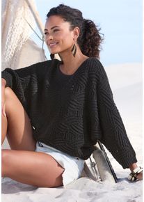 Lascana Damen Fledermauspullover, schwarz, modisch, Gr. 32, unifarben, Strick, Obermaterial: 60% Baumwolle, 40% Polyacryl, Pullover, mit aufwendigem