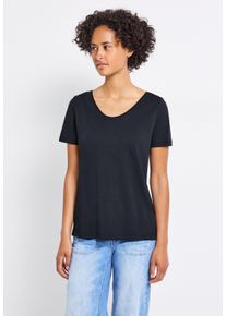 Street One Damen V-Shirtdeepwater blau, morning beige, casual, Gr. 42, unifarben, Web, Stoff, 50% Baumwolle, 50% Modal, Shirts, im soften Baumwoll-Mix