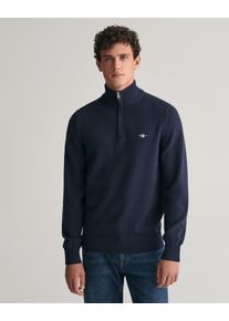 Gant Herren Troyer "CASUAL COTTON HALF ZIP", blau, casual, Gr. XXL, Strick, Obermaterial: 100% Baumwolle, Pullover, mit grafischer Logostickerei auf