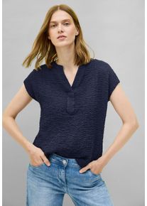 Cecil Damen Kurzarmbluseurban navy blau, casual, Gr. XL, unifarben, Web, 99% Baumwolle, 1% Elasthan, Blusen, aus Baumwolle mit Stretchanteil