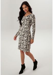 Damen Jerseykleid, schwarz, casual, Gr. 38, Aniston SELECTED, geblümt, gemustert, Jersey, Obermaterial: 95% Viskose, 5% Elasthan, Kleider, mit zwei