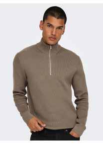 Only & Sons ONLY & SONS Herren Strickpullover "ONSPHIL REG 12 STRUC HALF ZIP KNIT NOOS", beige, Basic, Gr. M, unifarben, Strick, Obermaterial: 80% Baumwolle, 20%