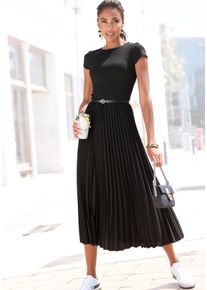 Lascana Damen Midikleid, schwarz, modisch, Gr. 38, unifarben, Obermaterial: 100% Polyester. Obermaterial 2: 100% Polyester, Kleider, mit