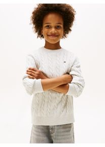 Tommy Hilfiger Jungen Strickpullover "COTTON CABLE SWEATER", grau, casual, Gr. 3, meliert, Strick, Obermaterial: 100% Baumwolle, Pullover, für Kinder