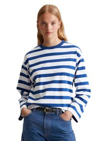 Marc O'Polo Damen Langarmshirt, blau, casual, Gr. M, MARC O'POLO DENIM, Single Jersey, Obermaterial: 100% Baumwolle, Shirts, geringelt, oversized, Bio-Baumwolle