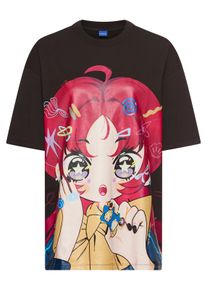 HUGO BLUE Damen Print-Shirt "Oversized Tee", schwarz, casual, Gr. XXL, bedruckt, Jersey, Obermaterial: 100% Baumwolle, Shirts, im Anime Design