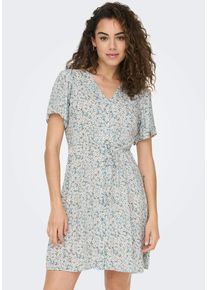 Only Damen Minikleid "ONLEVIDA S/S SHORT DRESS WVN NOOS", grau, casual, Gr. L, bedruckt, Web, Obermaterial: 100% Viskose, Kleider