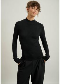 Haily's HAILY’S Damen Stehkragenpullover "LS V CK Kl44ea", schwarz, feminin, Gr. M, unifarben, Strick, Rippstrick, Obermaterial: 70% Viskose, 30% Polyamid,
