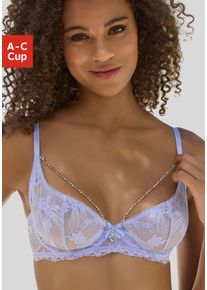 Lascana Damen Bügel-BH "Dalia", Gr. 80, blau, Microtouch, Spitze, Obermaterial: 86% Polyamid, 14% Elasthan, feminin, BHs, mit edlen Strasselementen