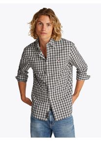 Tommy Jeans Herren Langarmhemd "TJM REG POPLIN CHECK LS SHIRT", schwarz, casual, Gr. S, kariert, Web, Obermaterial: 100% Baumwolle, Hemden