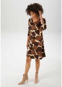 Aniston CASUAL Damen Jerseykleiddunkelbraun, braun, beige, hellbeige, schwarz, modisch, Gr. 46, gemustert, gestreift, Milano Rib, Jersey,