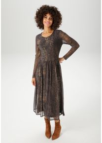 Aniston CASUAL Damen Midikleidanthrazit, dunkelgrün, hellbeige, braun, taupe, zimt, modisch, Gr. 42, animal-print, bedruckt, Mesh, Obermaterial: 95%