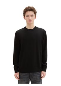 Herren Strickpullover, schwarz, modisch, Gr. S, Tom Tailor Denim, unifarben, Strick, Obermaterial: 100% Baumwolle, Pullover, in melierter Optik