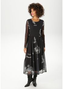 Aniston CASUAL Damen Midikleidanthrazit, grau, hellgrau, modisch, Gr. 36, Batikmuster, bedruckt, geblümt, Mesh, Obermaterial: 95% Polyester, 5%