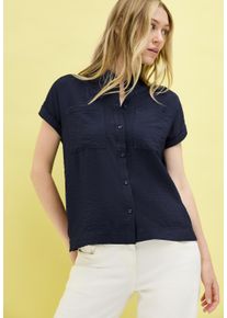 Cecil Damen Hemdbluse, blau, casual, Gr. XXL, unifarben, Web, Obermaterial: 88% Viskose, 12% Polyamid, Blusen, mit Brusttaschen