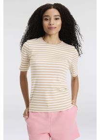Gant Damen T-Shirt "SLIM STRIPED 1X1 RIBBED KA T-SHIRT", beige, casual, Gr. XL, Jersey, Obermaterial: 95% Baumwolle, 5% Elasthan, Shirts, mit