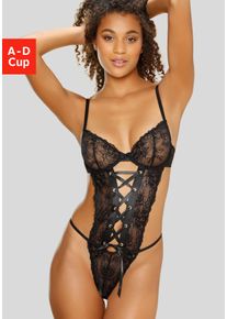 Damen Stringbody, Petite Fleur Gold, Gr. 85, schwarz, Obermaterial: 70% Polyamid, 22% Polyester, 8% Elasthan, sexy, Bodies, mit aufregender Schnürung
