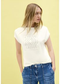 Cecil Damen T-Shirt, weiß, casual, Gr. XS, bedruckt, Jersey, Obermaterial: 48% Baumwolle, 48% Modal, 4% Elasthan, Shirts, mit Glitzer Print