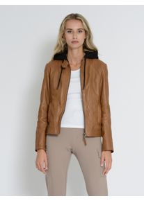 Mustang Damen Lederjacke "31022243", braun, Gr. XS, Obermaterial: 100% Lammleder / Innenfutter: 100% Baumwolle / Ärmelfutter: 100% Polyester / Kapuze