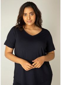 Damen T-Shirt "Alba", blau, casual, Gr. 46, Base Level Curvy, unifarben, Single Jersey, Obermaterial: 94% Viskose, 6% Elasthan, Shirts, mit