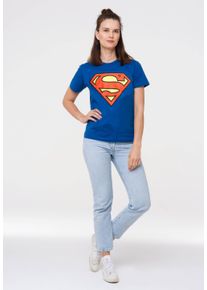 logoshirt Damen T-Shirt "Superman Logo", blau, casual, Gr. XS, bedruckt, 100% Baumwolle, Shirts, mit trendigem Superhelden-Print