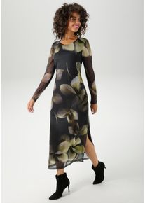 Aniston CASUAL Damen Maxikleidschwarz, sand, lindgrün, moosgrün, grün, dunkelgrün, taupe, flieder, dunkelbraun, braun, feminin, Gr. 36, Batikmuster,