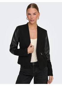 Only Damen Kurzblazer "ONLFARIDA LIFE L/S ZIP PU DET BLAZER TLR", schwarz, modisch, Gr. 38, unifarben, Web, Obermaterial: 80% Polyester, 16% Viskose,