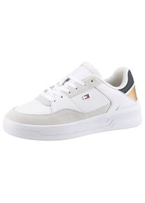 Tommy Hilfiger Damen Plateausneaker "ESSENT BASKET SNEAKER METALLIC", Gr. 41, weiß, Leder, Lederimitat, kontrastfarbene Details, sportlich, Schuhe,