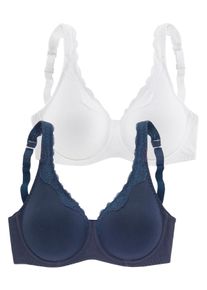 Petite Fleur Damen Bügel-BH, Gr. 95, blau, Jersey, Spitze, Obermaterial: 85% Baumwolle, 10% Polyamid, 5% Elasthan, klassisch, BHs, aus Baumwolle mit