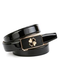 Anthoni Crown Damen Ledergürtel, schwarz, Gr. 75, unifarben, Leder, Gürtel, Traumhafter Automatik Lackgürtel, kleine Herzen