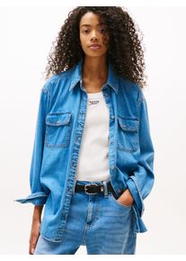 Tommy Jeans Damen Jeansbluse "LS RELAXED DENIM SHIRT EXT", blau, casual, Gr. XL, unifarben, Denim/Jeans, Obermaterial: 100% Baumwolle, Blusen