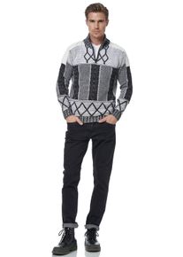 Rusty Neal Herren Strickpullover, schwarz-weiß, casual, Gr. XL, unifarben, 70% Polyacryl, 30% Baumwolle, Pullover, mit Stehkragen und Reißverschluss