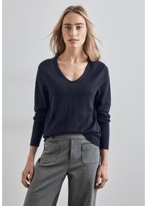 Street One Damen Strickpullover, blau, casual, Gr. 38, unifarben, Stoff, 60% Viskose, 40% Baumwolle, Pullover, mit V-Ausschnitt
