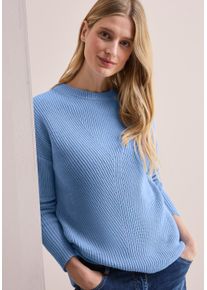 Cecil Damen Rundhalspullover, blau, casual, Gr. XL, Strukturmuster, Strick, Obermaterial: 60% Baumwolle, 40% Polyacryl, Pullover, mit Struktur