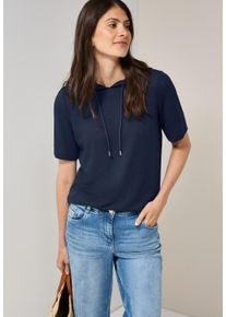 Cecil Damen Kapuzenshirturban navy blau, casual, Gr. XS, unifarben, Web, Obermaterial: 60% Viskose, 40% Polyester, Shirts, mit feiner Struktur