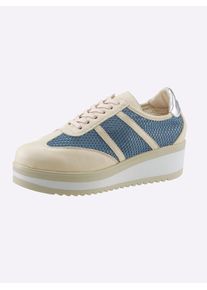 Heine Damen Schnürschuh, Gr. 39, blau, Leder, Synthetik, Textil, sportlich, Schuhe