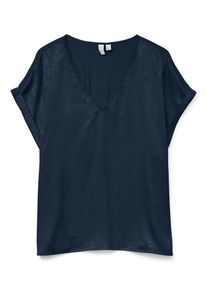 Véro Moda VERO MODA Damen Blusentop "VMBALIA S/S V-NECK T-SHIRT WVN BTQ GA", blau, modisch, Gr. L, unifarben, Jersey, Obermaterial: 53% Polyester, 42% Viskose,