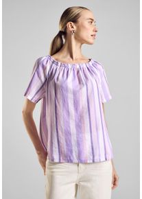 Street One Damen Carmenbluse, lila, casual, Gr. 38, gestreift, Web, 100% Baumwolle, Blusen, aus reiner Baumwolle