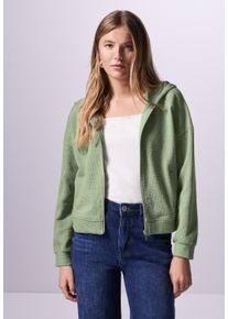 Damen Cardigan, grün, casual, Gr. 46, STREET ONE STUDIO, unifarben, Web, 65% Baumwolle, 30% Polyester, 5% Elasthan, Strickjacken, aus Baumwolle mit